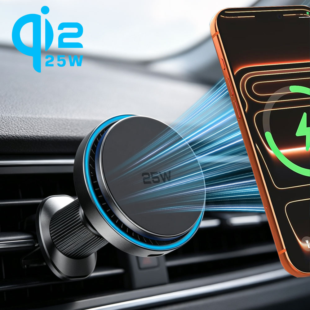 Magnetic Phone Holder For Car Vent - Magnetyczna ładowarka bezprzewodowa QI2 25W do