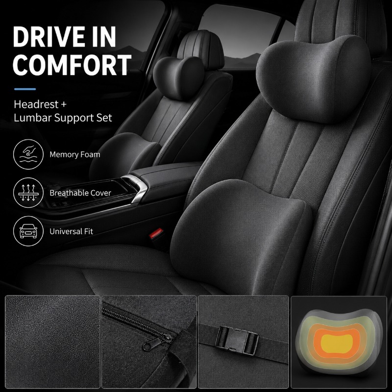 Zestaw poduszek samochodowych: – Memory Foam Car Neck Pillow Lumbar Support recenzja i cena